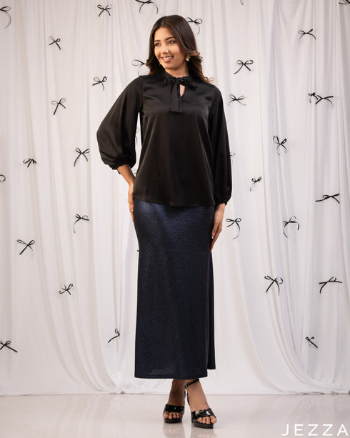 Glamour Duo: Black & Dark Blue Satin Sequin Set 77051/72541