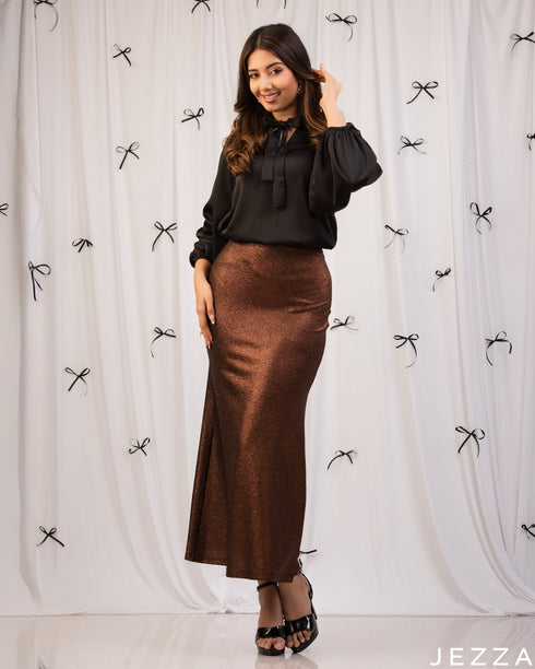 Elegant Duo: Black & Dark Brown Satin Sequin Set 77052/72542