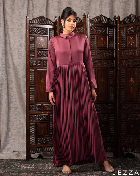 Elegant Pleated Satin A-Line Dress 60582