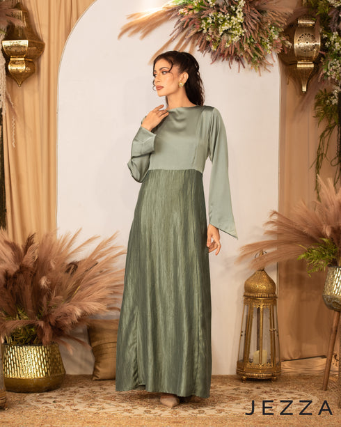 Crushed Polyester & Satin Long Sleeve Dress 62931