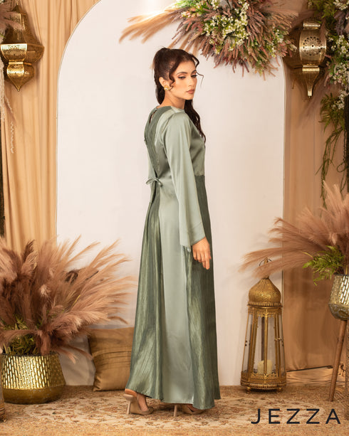 Crushed Polyester & Satin Long Sleeve Dress 62931