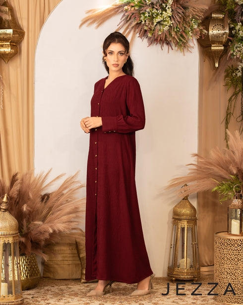 Textured Long Dress with V-Neckline 62952