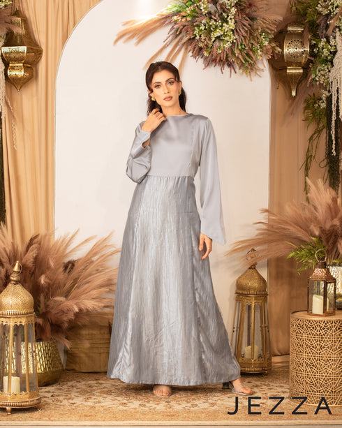 Crushed Polyester & Satin Long Sleeve Dress 62932