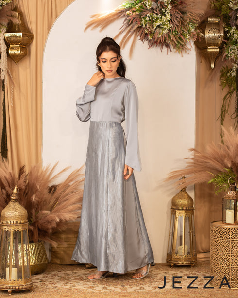 Crushed Polyester & Satin Long Sleeve Dress 62932