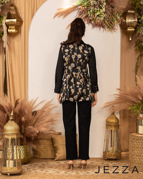 Printed Polyester & Twill Button-Down Top 59782