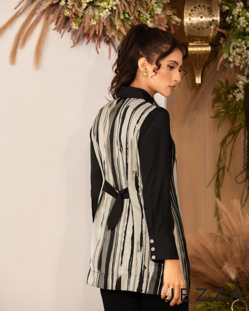 Printed Polyester & Twill Button-Down Top 59781