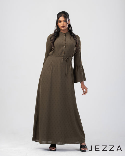 Mandarin-Collared Dress with Decorative Sleeve 48882