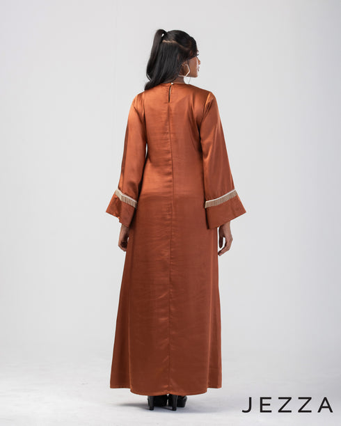 Heavy Satin A-Line Gown with Shimmering Trim 64232