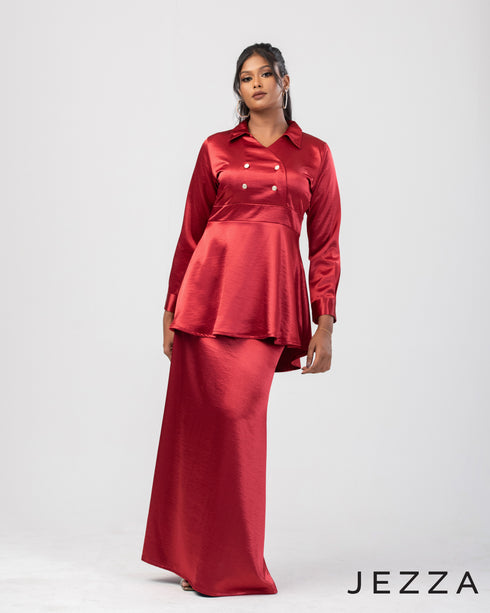 V-Neck Peplum Top & Flared Skirt Set 64431