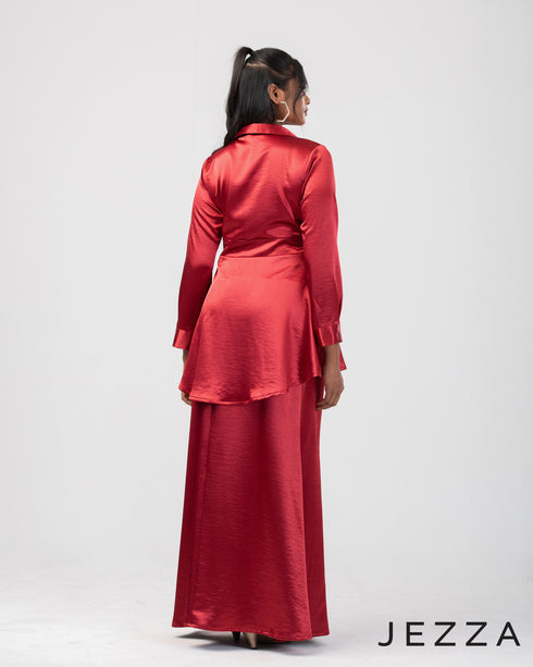 V-Neck Peplum Top & Flared Skirt Set 64431