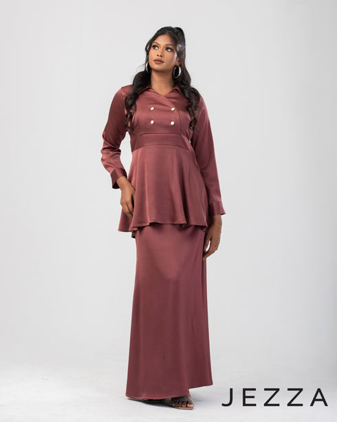 V-Neck Peplum Top & Flared Skirt Set 65411