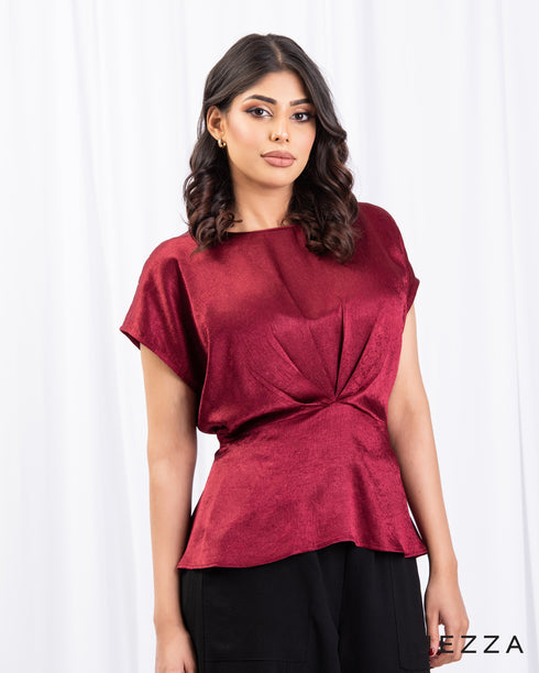 Crushed Satin Occasion Top with Short Sleeves 66591