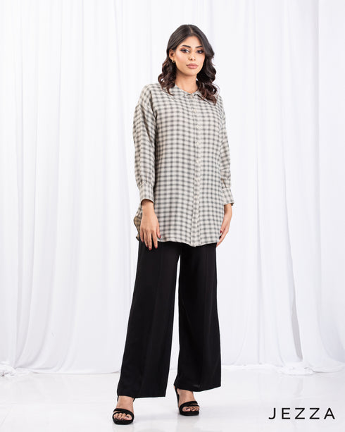 Checked Cotton Longline Top 65771