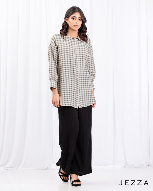 Checked Cotton Longline Top 65771