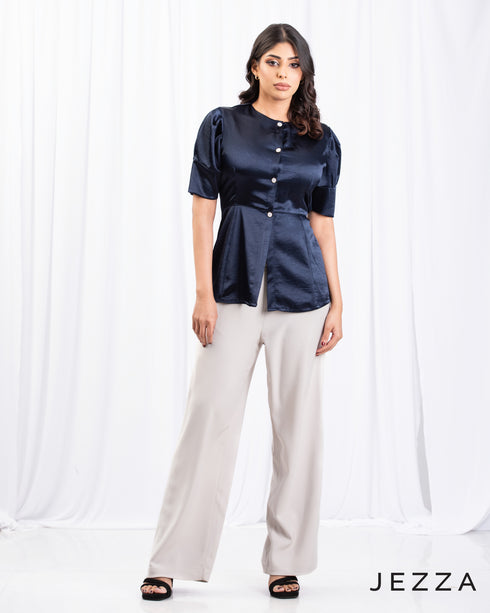 Short Sleeve Thick Satin Occasion Top 66291