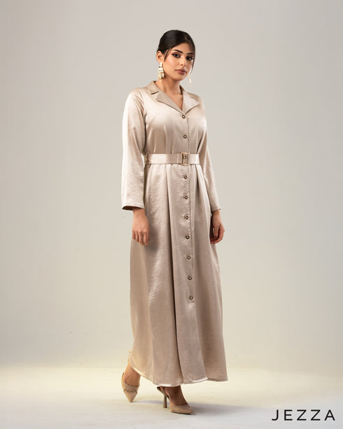 Elegance in Satin: Button-Front Occasion Dress 66462