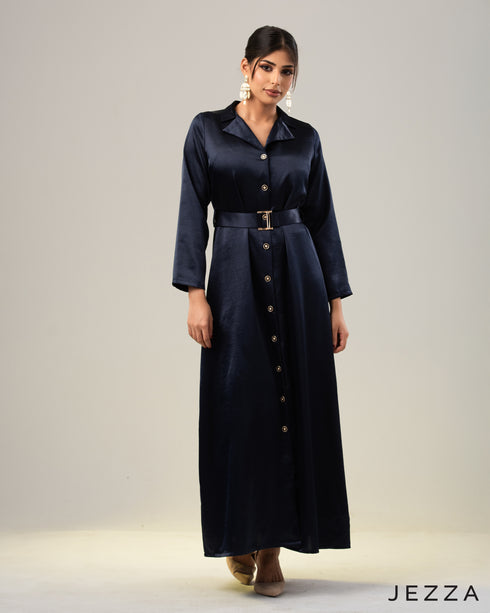 Elegance in Satin: Button-Front Occasion Dress 66461