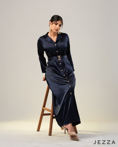 Elegance in Satin: Button-Front Occasion Dress 66461