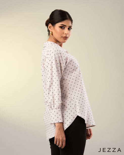 Refined Ease: Poly-Cotton Shirt Top 66531