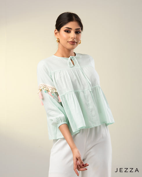 Graceful Layers: Tiered Tie-Up Short Top 49261