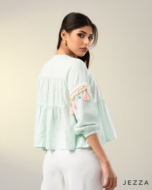 Graceful Layers: Tiered Tie-Up Short Top 49261