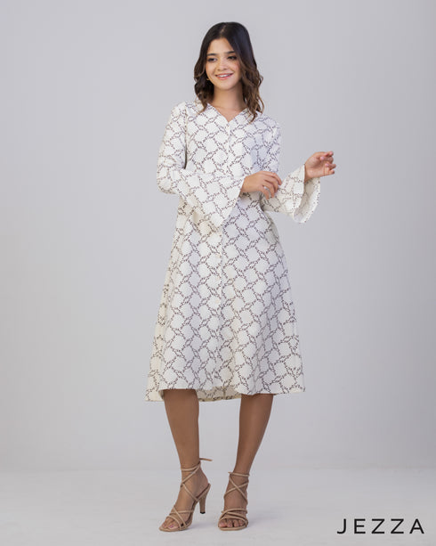 Versa Charm: Button-Down Polycotton Dress-Top 67571