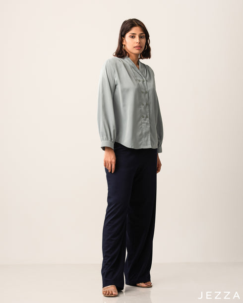 Long Sleeve Shirt Top With Decorative Button Placket 52942