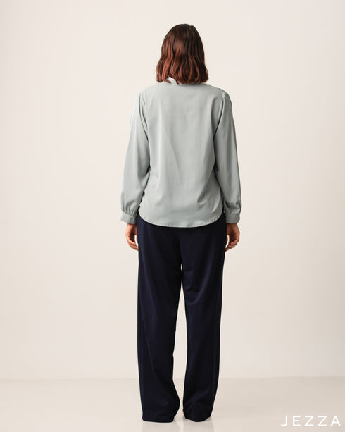 Long Sleeve Shirt Top With Decorative Button Placket 52942