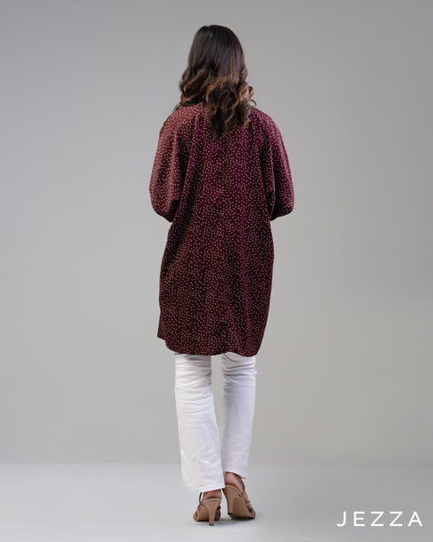 Print Whisper: V-Neck Mandarin Collar Top 67501