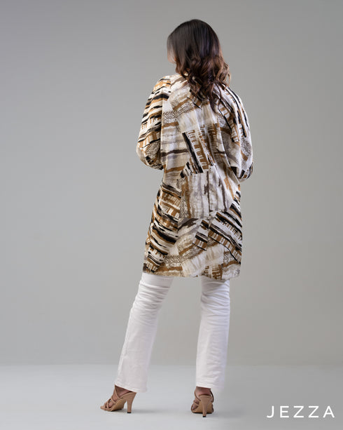 Print Whisper: V-Neck Mandarin Collar Top 67491