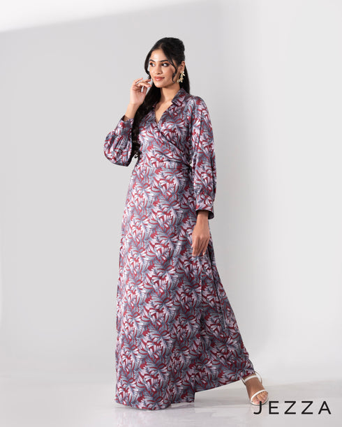 Satin Sway: Printed Wrap Maxi Dress 66191