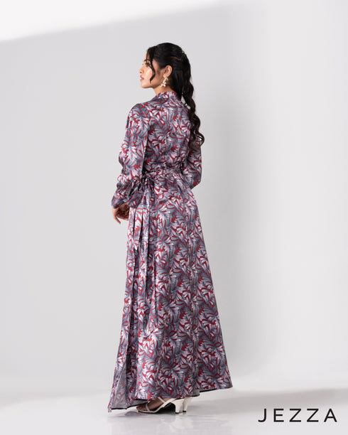 Satin Sway: Printed Wrap Maxi Dress 66191
