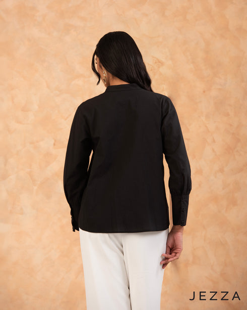 Refined Minimalism: Poly Cotton Mandarin Collar Top 67961