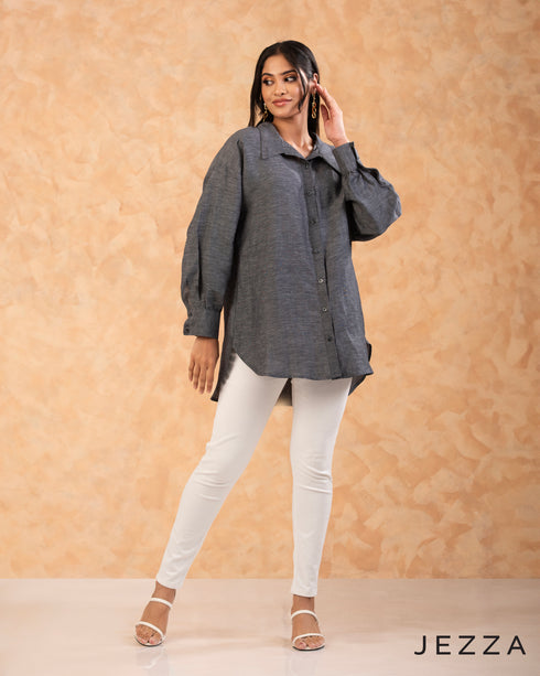 Relaxed Utility: Poly Cotton High-Low Shirt 67781