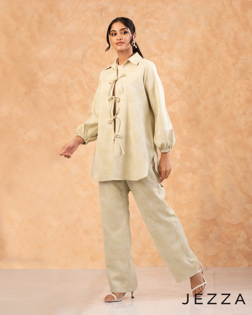 Chic Harmony: Bow-Tie Top and Pant Set 66761 & 6684