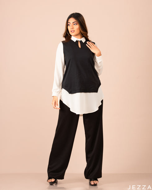 Hip Top With A Fusion Of Cotton Knit And Polyester 50782