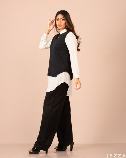 Hip Top With A Fusion Of Cotton Knit And Polyester 50782