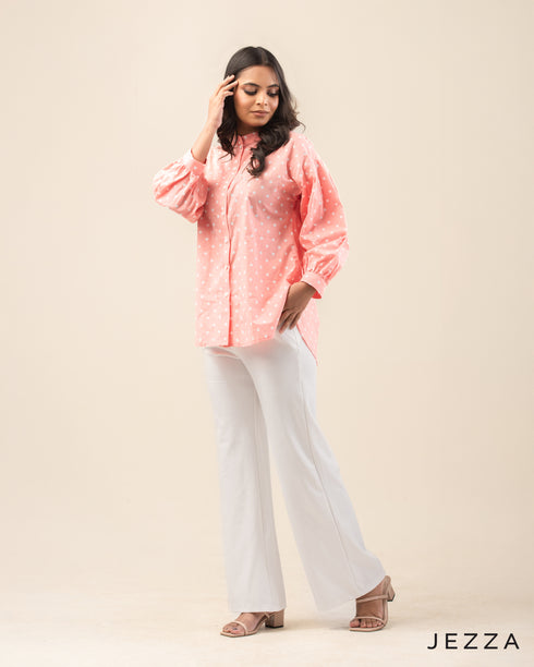 Effortless Poise: Mandarin Collar Drop-Shoulder Top 71521