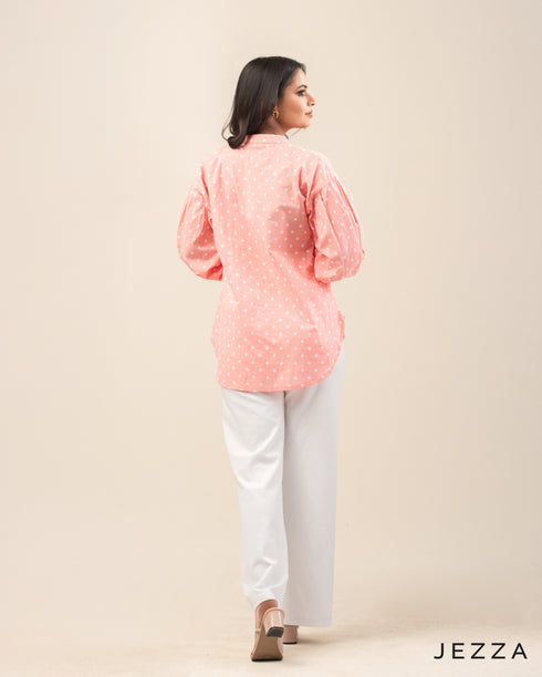 Effortless Poise: Mandarin Collar Drop-Shoulder Top 71521