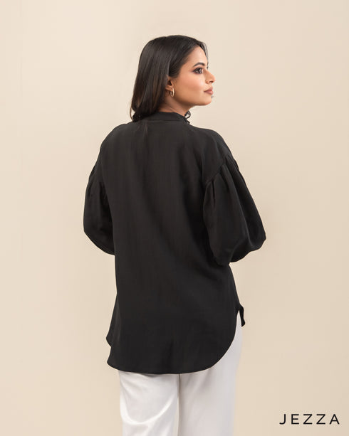 Effortless Poise: Mandarin Collar Drop-Shoulder Top 71921