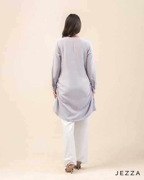 Draped Grace: Ruched V-Neck Knee Top 71532