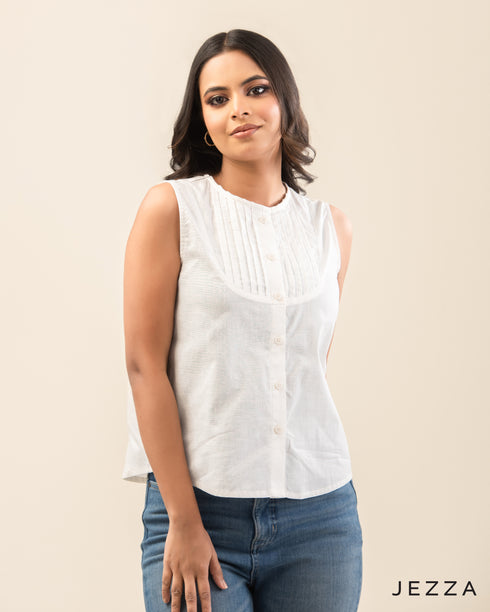 Timeless Detail: Pintuck Cotton Button-Down Top 70601