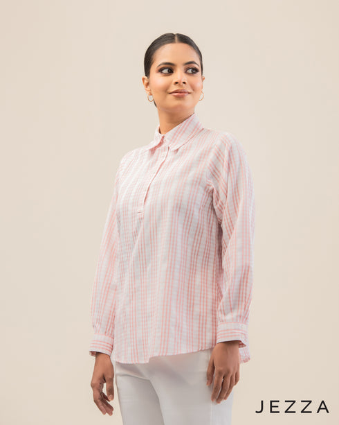 Classic Ease: Half-Placket Shirt Blouse 73101