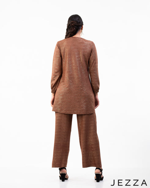 Glimmer Duo: Polyester-Lurex Top and Pant Set 72611