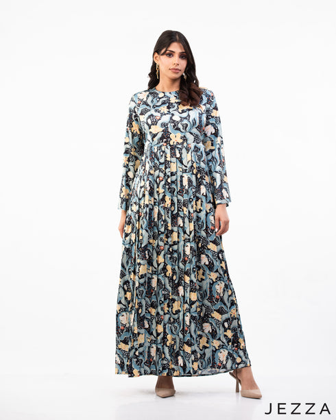 Elegant Flow: Satin Pleated Ankle-Length Dress 72531