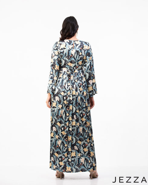 Elegant Flow: Satin Pleated Ankle-Length Dress 72531