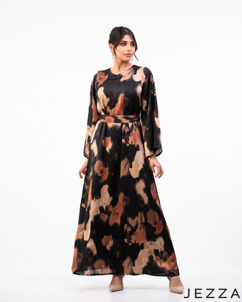 Timeless Allure: Satin Belted A-Line Dress 76341