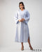 Soft Poise: Linen Midi Dress with Front Yoke Gathers 75721