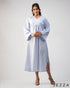 Soft Poise: Linen Midi Dress with Front Yoke Gathers 75721