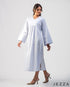 Soft Poise: Linen Midi Dress with Front Yoke Gathers 75721